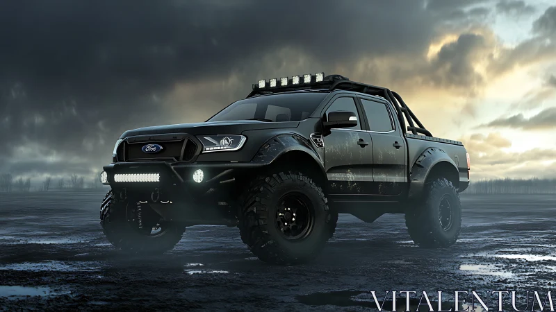 Bold off road truck waiting under a moody evening sky.