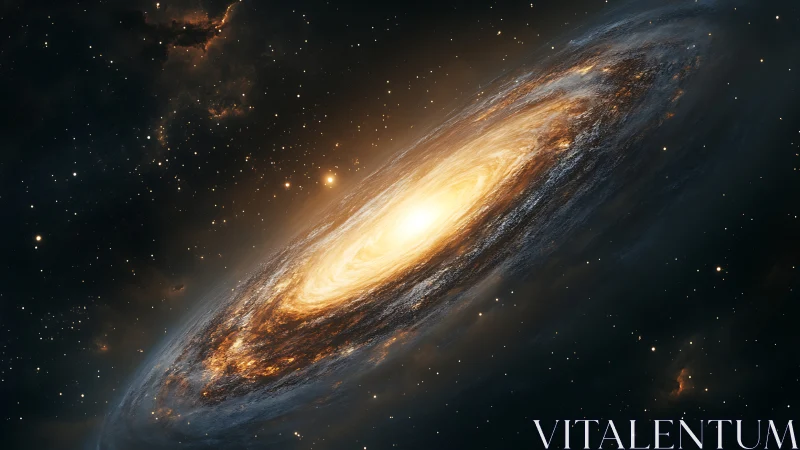 Spiral galaxy with bright core in deep interstellar space.