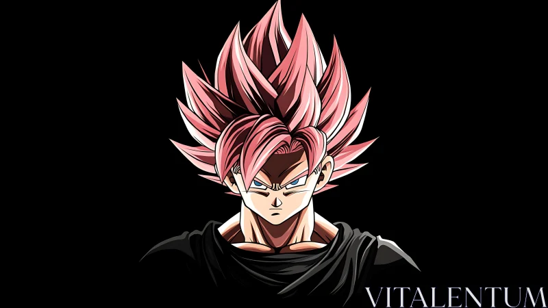 Pink haired anime warrior glares against deep black void.