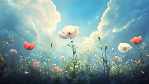 Dreamlike Wildflower Meadow Reaches Toward an Open Sky