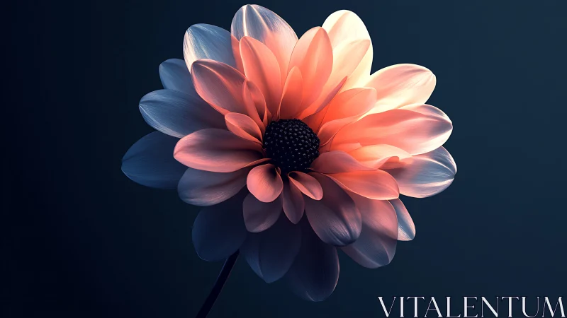 Softly lit digital flower with peach and blue petals.