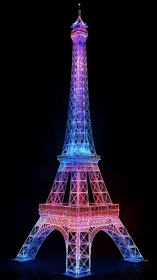 Digital lattice tower model displays gradient neon lighting