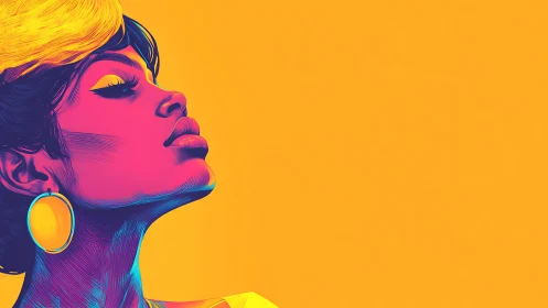 Chromatic vector portrait of woman in high-contrast profile.