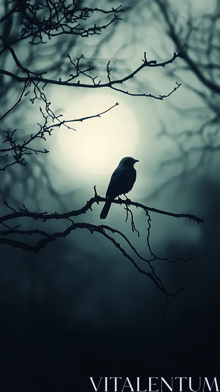 A Solitary Bird Perches on Bare Winter Branches at Dawn