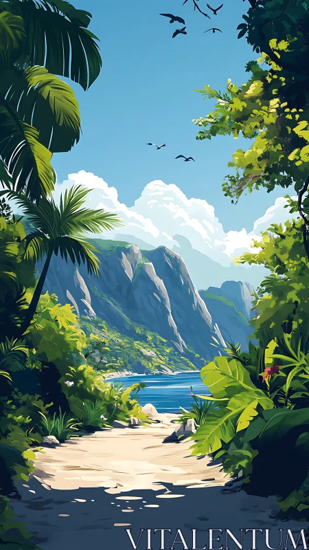 Tropical Fjord Canyon with Beach Lagoon Gateway.