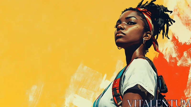 Confident young traveler framed by bold golden light.