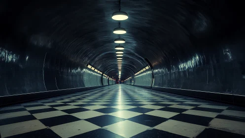 Gleaming tunnel hallway invites quiet walks into the distance