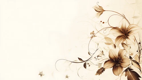 Sepia Floral Design with Elegant Curved Botanical Elements