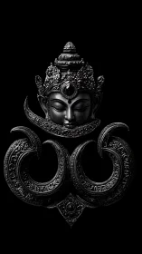 Ornate dark metal deity bust with stylized swirling base