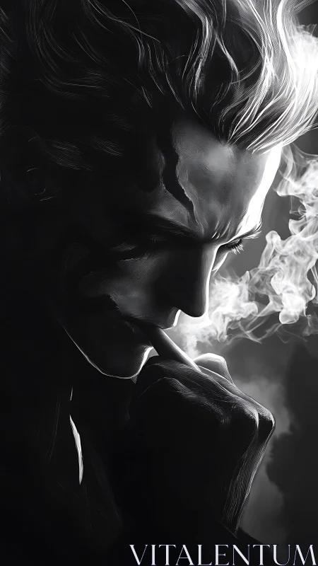 Monochrome male profile with smoke in high contrast lighting.