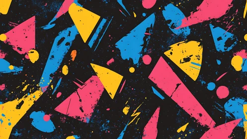 High-contrast geometric splatter pattern in cyan magenta yellow