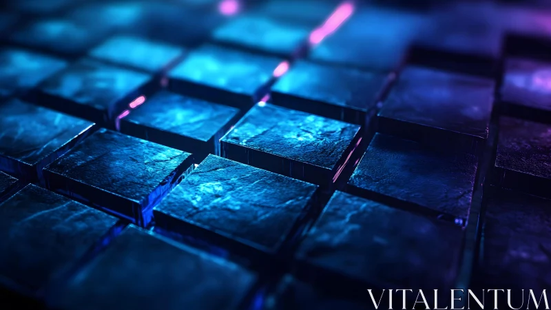 Futuristic blue digital cubes in neon-lit abstract pattern.