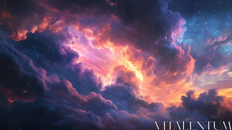 Radiant sunset clouds opening a dreamy cosmic sky.