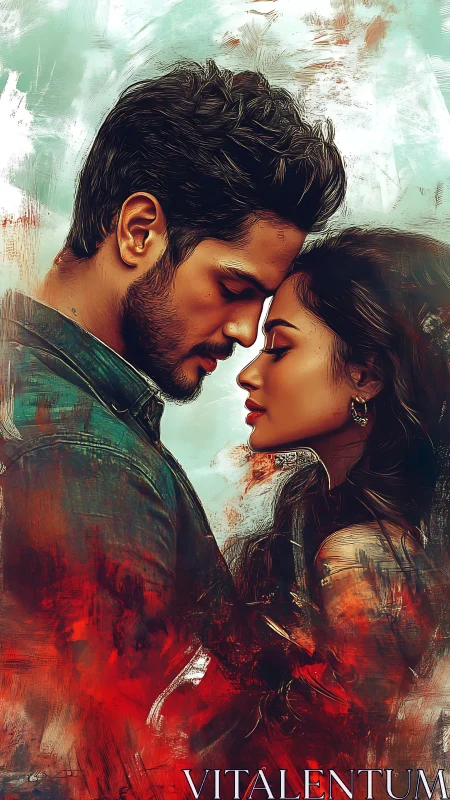 Digital Portrait: Intimate Dual-Figure Composition with Textured Painterly Overlay