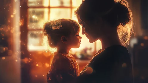 Warm sunset embrace captures tender mother daughter bond