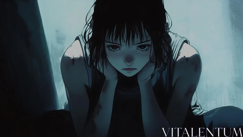 Storm-lit girl in quiet defiance and bruised determination.