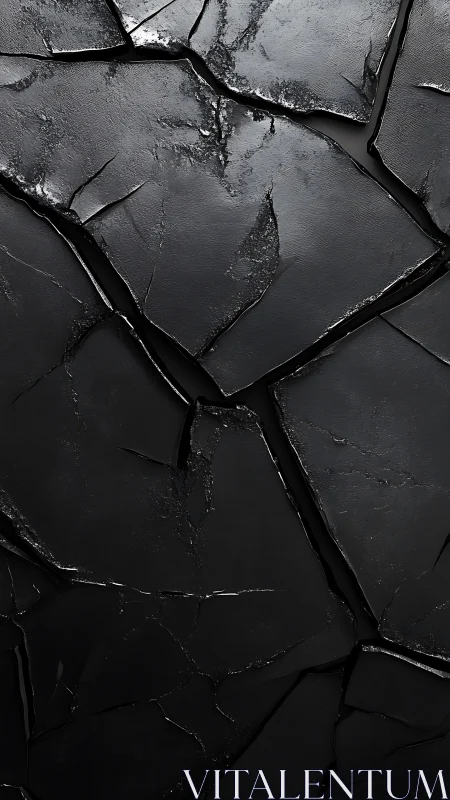 Shattered black stone slabs with glossy fractured texture.