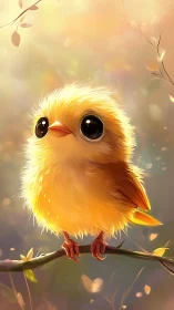 Golden songbird glows on branch in soft morning light.