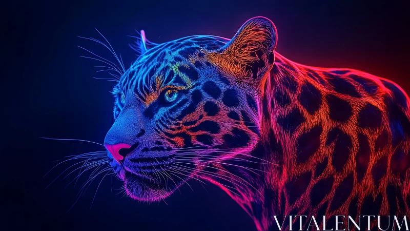 Neon jaguar profile in vivid bioluminescent gradients.