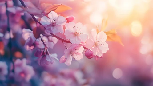 Soft spring blossoms glowing in gentle evening light.