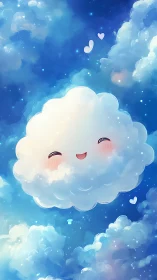 Smiling blushy cloud drifts through dreamy starlit sky.