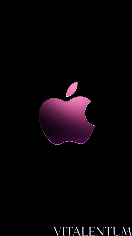 Iridescent pink apple emblem on minimalist black field.