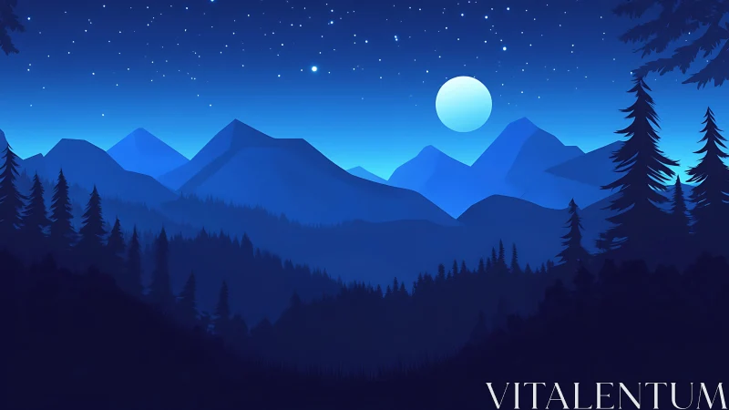 Nocturnal Alpine Silhouette with Lunar Illumination.