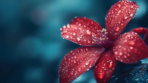 Red Flower Petals Covered in Water Droplets