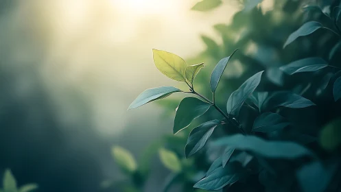 Single Leaf Illuminated by Sunlight in Soft Focus Nature Style.