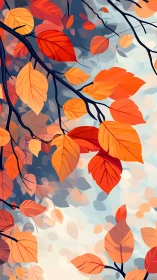 Autumn branches paint the sky in drifting ember leaves.