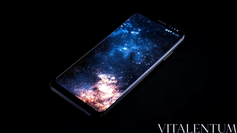 Smartphone display shows high-contrast galaxy wallpaper image