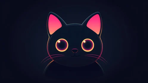 Neon black cat portrait glows against deep dark background