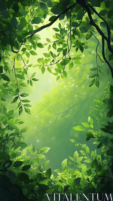Sunlit Forest Canopy: Nature's Green Embrace