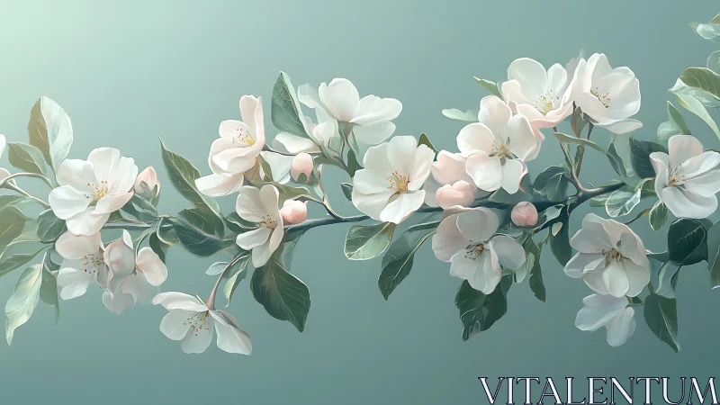 Delicate Blossoms Dance Against Serene Teal Dreamscape