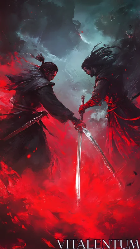 Twin katana comets collide in a storm of painted blood