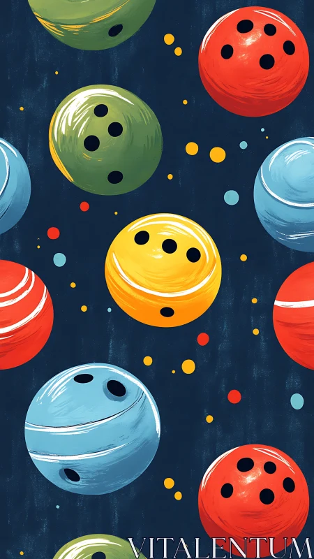 Multicolored bowling balls on dark seamless pattern design.