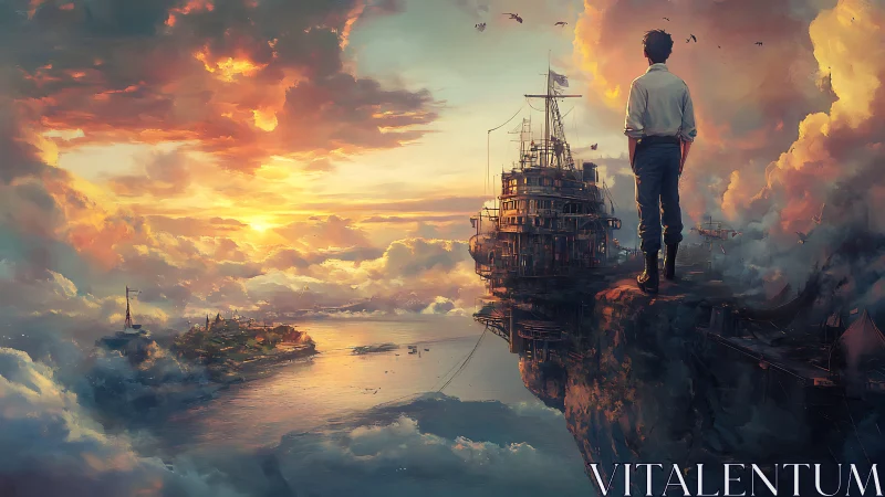 Skycliff dreamer watching sunset harbors drift in cloudlight.