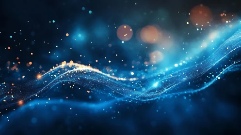 Blue light wave trails form layered flowing particle streams