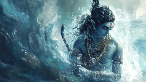 Sea-born deity draped in moonlit waves and gilded armor.