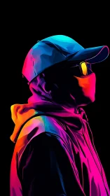 Neon hooded stranger glowing bright against the night.