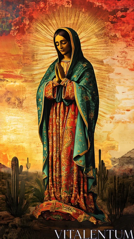 Iconographic desert Madonna with radiant aureole fieldwork.