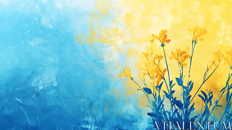 Yellow Flowers Rising Through Blue Gradient Background