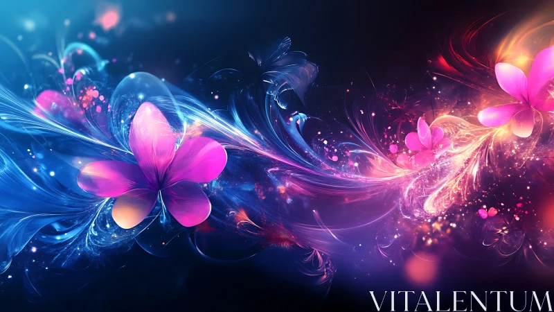 Digital floral composition depicts glowing abstract petals