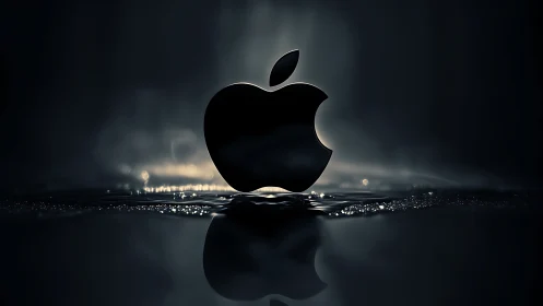 Obsidian Apple Floats Above Crystalline Waters Below