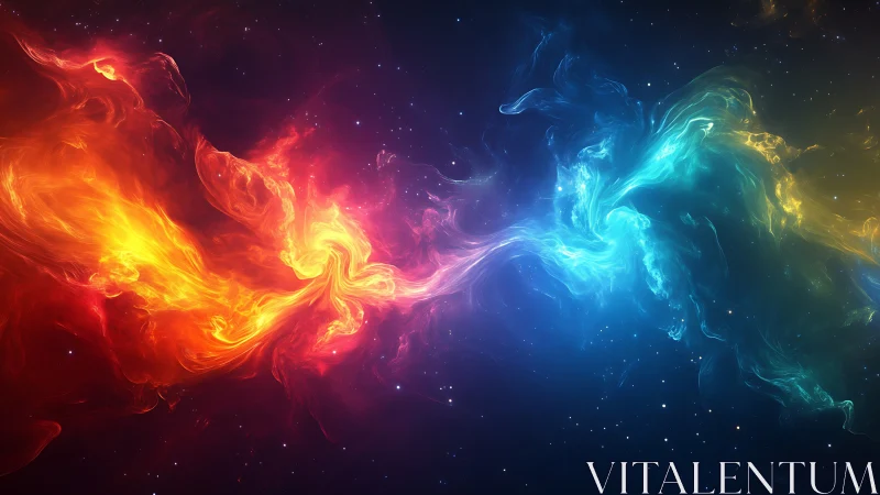 Cosmic dance of fire and ice swirling across the stars.