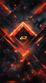 Geometric digital pattern with orange glowing core and logo.