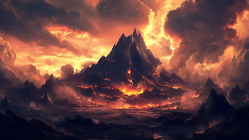 Volcanic Peak Erupts in Fiery Splendor Across the Sky
