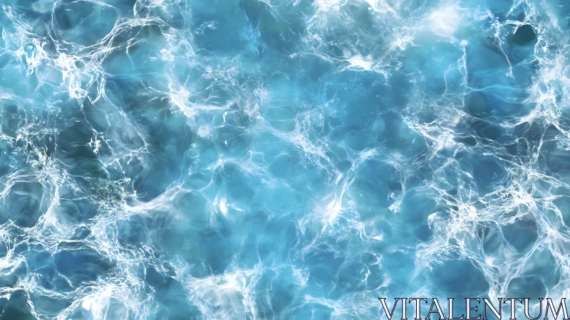 High-frequency caustic light patterns on turbulent cyan water surface