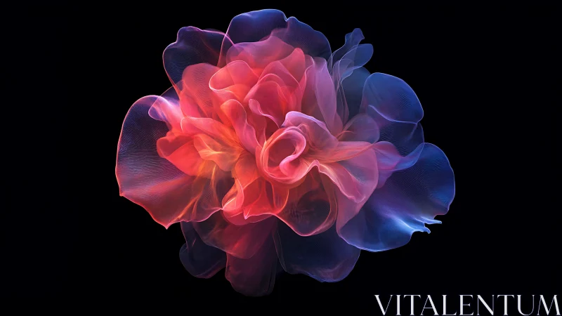 Luminous digital bloom swirling with soft neon petals.