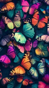 Multiple digital butterflies are arranged in dense overlapping layers